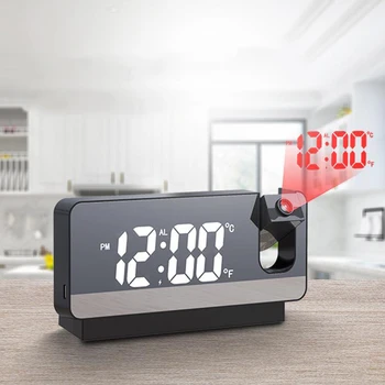 Цифров Прожекционен alarm clock, Акумулаторна батерия led Тавана проектор с въртене на 180 Градуса, Будилници, Огледало часовници за спалня, офис, Комунални услуги