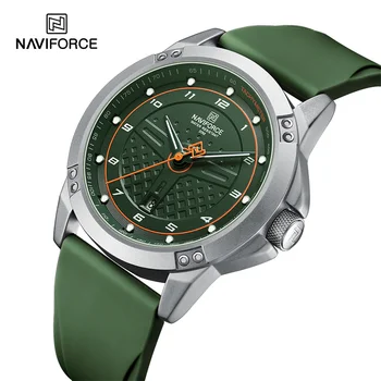 Мъжки часовник NAVIFORCE Луксозен дизайн, Водоустойчив Военни спортни Кварцов ръчен часовник с каишка силикон, Светещи часовници Reloj Hombre