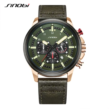 Мъжки кожени спортен часовник SINOBI, мъжки армейските кварцов ръчен часовник с хронограф, мъжки часовник Relogio Masculino
