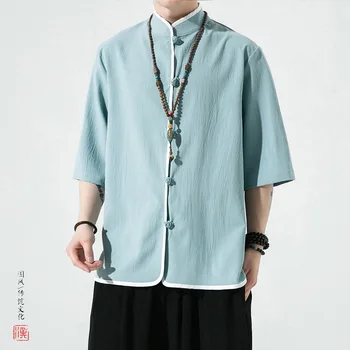 Yourqipao/ Лято на Мъжко Бельо риза в Китайски стил с къси ръкави, Свободни Топове Hanfu Кунг Фу 2023, Реколта тениска Tang, Най-Кимоно 5XL