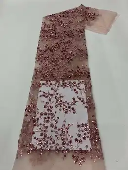 Африканска Лейси плат с пайети 2023, Висококачествена бродерия, линия Розово злато, Нигерийски Френски Тюл, Дантела материал За Сватбена рокля