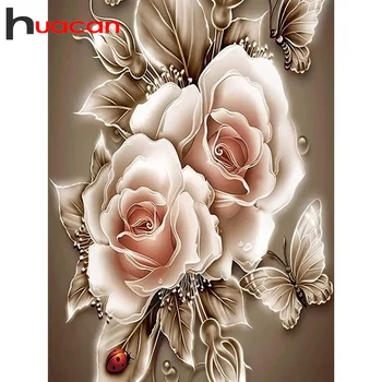 Huacan Нова картина на диамантена Роза Пълна кръгла Мозайка Цвете направи си Сам Украса за дома комплект за бродиране 30х40 см