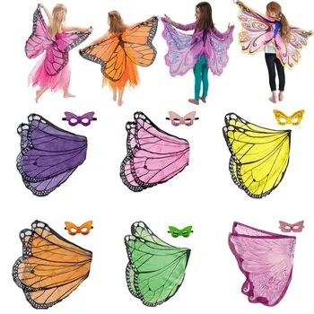 Детски костюм на пеперуда, крила на Ангел, детски костюм на пеперуда, маска за изпълнения на Хелоуин, Дъждобран, Коледни костюми за cosplay на сцената