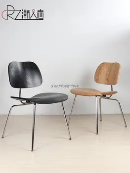 Трапезария стол от неръждаема стомана, скандинавски креативен дизайнерски стол с облегалка от масивна дървесина, домашен маса за хранене и стол, лесен луксозен заоблен DCM