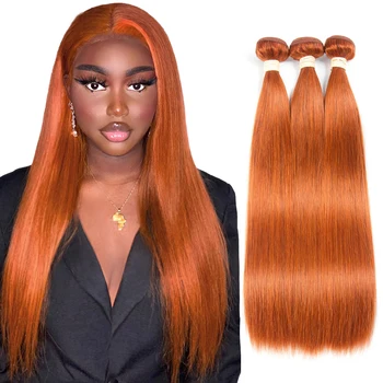 Имбирно-Оранжеви Бразилски Снопове от Човешка коса, цветни 350 # Директни Снопове от човешки коси За удължаване на косата Реми