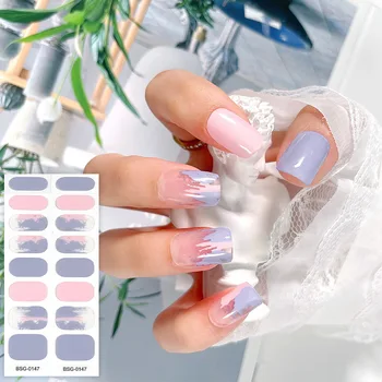 Корейски полуотвержденные гел UV-стикери за нокти, Женски Моден Френски Маникюр, Пролетни маски за нокти, Полуотвержденные гел етикети Nai Art