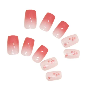 Режийни нокти с розово цвете, квадратни, очарователен, удобни в чорап, Маникюр ноктите за украса на пръстите, Домашен маникюр със собствените си ръце