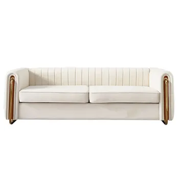 Модерен кадифе диван в бежов цвят, Лесно се монтира, е мек и удобен за вътрешна мебели за всекидневната