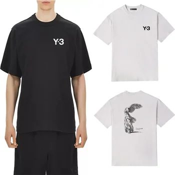 Y-3 Yohji Yamamoto С Шарките на Крилата на Ангела, Модни и Ежедневни Однотонная памучен тениска Година 3 с къс ръкав