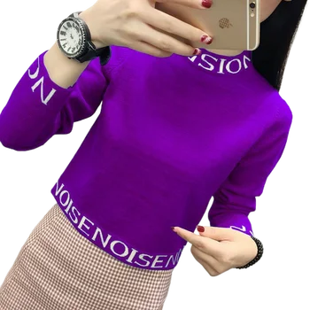 Свободен Топ, Женски Есента новост 2023, оборудвана Универсален пуловер с писмото принтом, Елегантен Пуловер с полувысоким яка, Модерен