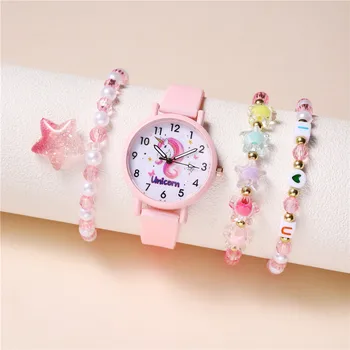 Сладък Детски часовник с Единорогом, цветен силиконов ремък за момичета, студентски кварцови часовници, reloj infantil