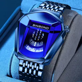 BINBOND 01 Луксозни мъжки часовници Най-добрата марка Спортни Водоустойчив кварцов часовник 3D стъклени Мъжки часовник Ръчен часовник