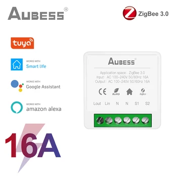 AUBESS ZigBee 3,0 Sasha Умен ключа за лампата, автоматизация на умен дом, САМ модул, Поддръжка на прекъсвач, 2 начин на управление Работи с Алекса Google