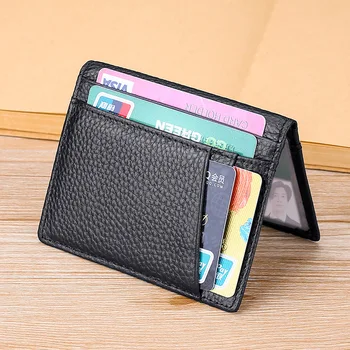 Най-новият ултра-мек портфейл от 100% естествена кожа, мини държач за кредитни карти, елегантен малък държач за карти, мъжки портфейл