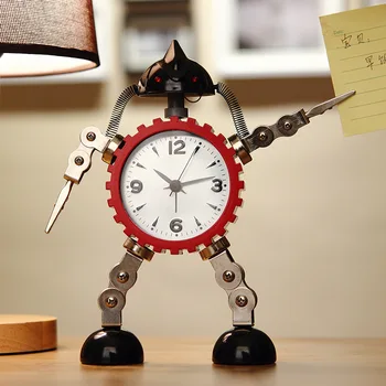 Метален робот студент карикатура детски безшумен будилник творчески сладък alarm clock нощни часове