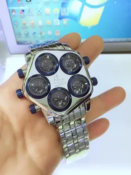 мъжки кварцов часовник в стил хип-хоп със син диамант