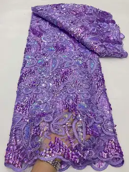 Африканска лейси плат 2023 най-Новите лилаво индийски плат сари Високо качество тюл 3D лейси плат с пайети сватбена рокля YYZ363