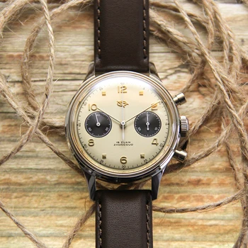 Механични часовници с хронограф Red Star 1963, мъжки акрилни часовници Pilot Panda Eye, бизнес военните кожа водоустойчив мъжки часовник