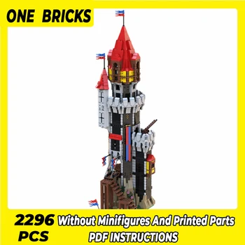 MOC Строителни блокове на Замъка на Черните рицари на Кръглата кула Модулен модел с изглед към улицата САМ Събрание Тухли Детски играчки за Коледни подаръци