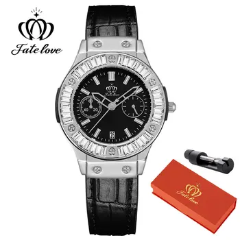 Fate Love 901, модни дамски часовници със скалата, Календар, светещи водоустойчив часовник, с Моден сив кожена каишка, кварцов часовник