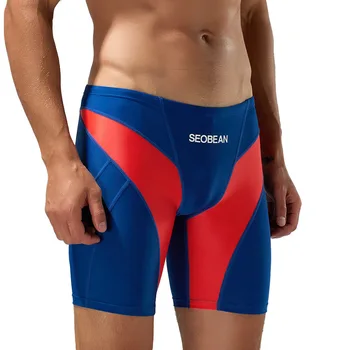 Seobean/нови мъжки плувни панталони-боксерки, летни мъжки ластични плувни панталони в контрастен цвят с ниска засаждане