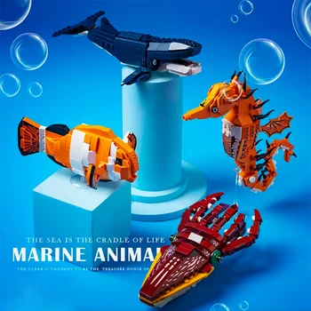 Градивните елементи на Океански Морско Конче Синият Кит Риба-клоун на Детски играчки Тухли Подаръци за Рожден Ден