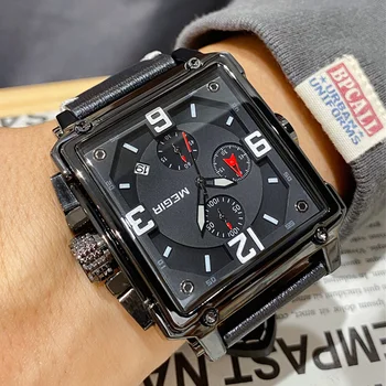 MEGIR Спортни Мъжки часовници на Луксозна марка с отлично качество на хронограф, Модерен блясък Водоустойчив Квадратни кварцови часовници, Мъжки часовници 2023