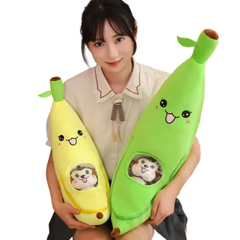 Интересна е Зелено-жълто Обезьянка под формата на банани, меки плюшени играчки, Творческа обстановка дивана, Подаръци за рожден Ден за момичета и деца