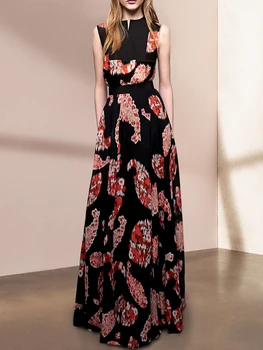 Лятото женствена рокля 2023, Ново Модно Елегантна Секси Дълга рокля без ръкави с черен дъното, Безплатна доставка