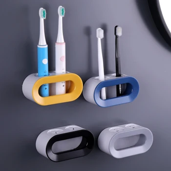 Стойка за четка за зъби с двоен отвор, Държач за електрическа четка за зъби в банята, четки за Зъби, без перфорация, Рафтове за съхранение на данни в банята, Рафтове за съхранение