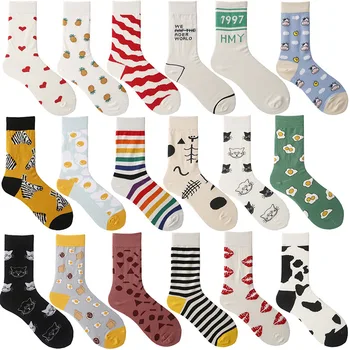 Мъжки и женски Японски Чисто четырехсезонные модни чорапи за двойки, чорапи за уличен скейтборд, памучни чорапи със средна дължина, с анимационни модел