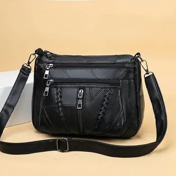 Чанта през рамо от мека изкуствена кожа, чанта за пазаруване, дамски ежедневни чанта с множество джобове