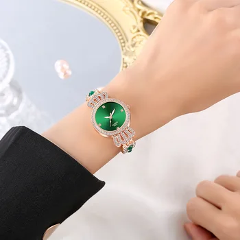 Луксозни дамски часовник в Ретро стил, със зелен Павлином и диаманти, Дамски Модерни Кварцови часовници, Бижута Relogio Feminino Montre Femme