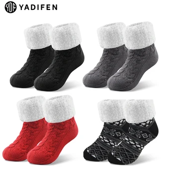 Пухкави чорапи-чехли, Дамски зимни Уютни Пухкави чорапи за зимни къщички, Топли флисовые чорапи, меки Дебели нескользящие домашни чорапи, зимни чорапи за сън