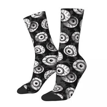 Забавен Щастлив чорап за мъже; Страховито очните ябълки; черно-бял Ретро чорап с качествено изображение; Стелки за екипажа; Безшевни подарък